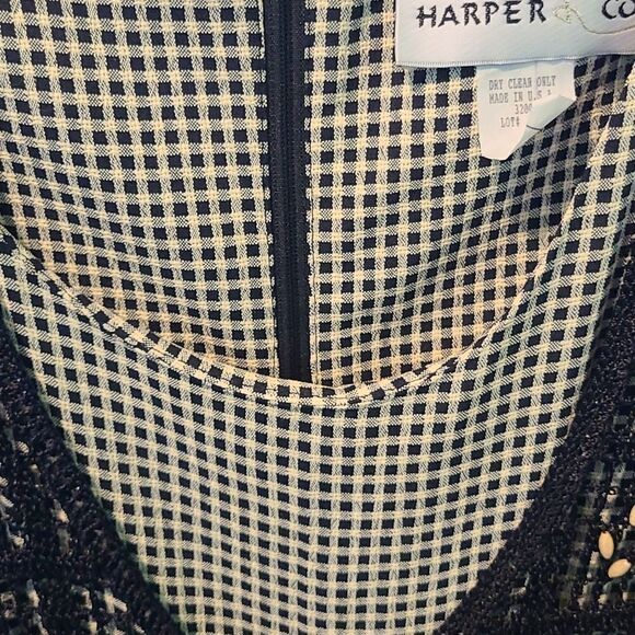 Size 10 Midi Black and Cream Colored Checked Long Sleeve Dress - Picture 7 of 13